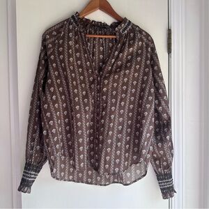 Veronica Beard Jeans Brown Printed Cotton Blouse Size M